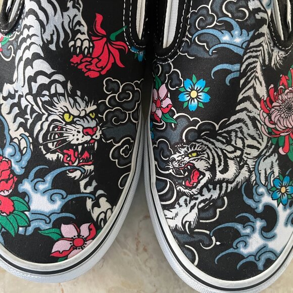 Vans Sz 9.5 Mens 11 Wmns White Tiger Floral Tattoo Slip On Sneaker - Picture 4 of 15